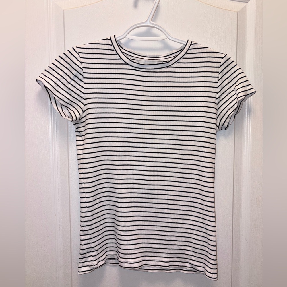 Club Monaco Navy & White Striped Bowtee Tee